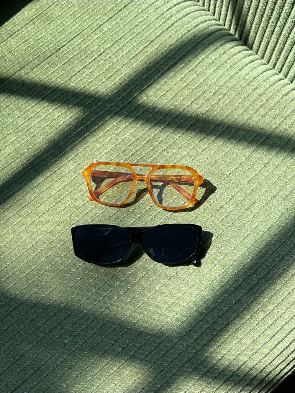 Two Sunglasses — Amber Transparent Frame + Black Shades